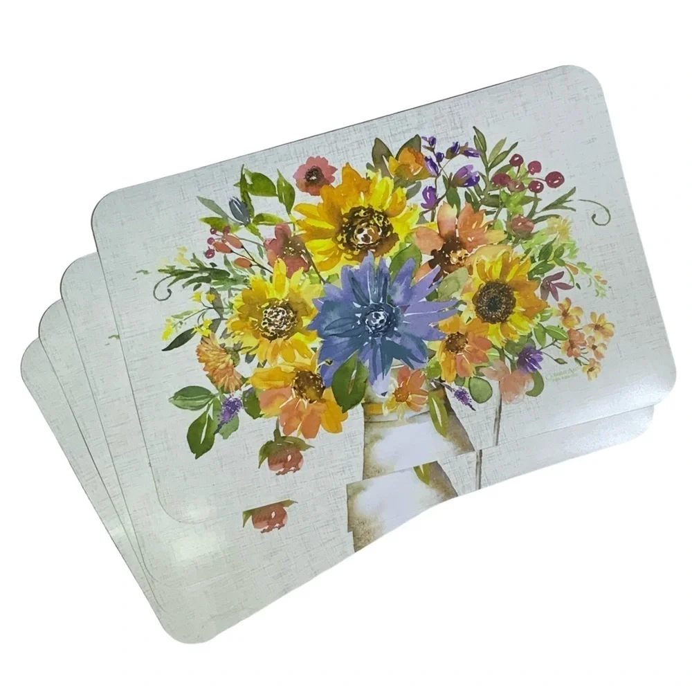 CounterArt Placemats Sunflower Floral Milk Jug Plaid Reversible Rectangle